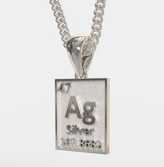 ★ Silver (Ag) Symbol Element Pendant ★ Handcrafted Silver (Ag) Symbol Element pendant/necklace for Men and Women * Materials/Finishes ➤ Silver 925 (Sterling Silver) * Dimensions ➤ ~ 3.4 x 2.5 x 0.2 cm (~ 1.3 x 1.0 x 0.1 inches)/Bail: Suitable for up to ~ 4.5 mm (~ 0.18 inches) Chain * Weight: ~ 14 grams (in Silver 925) ----------------------------------------------------------------------------- IMPORTANT NOTES: ----------------------------------------------------------------------------- ➤ When Element Symbols, Symbol Necklace, Precious Jewels, Sterling Silver Mens, Men Necklace, Gold And Silver, Handmade Silver, Silver 925, Jewelry Necklace Pendant