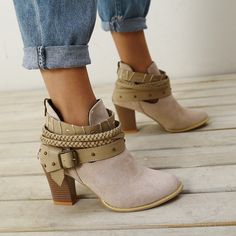 Block Heel Suede Women Ankle Boots Shoes Casual High Heel Moto Boots With Buckle Closure, Casual High Heel Moto Boots With Buckle, Casual Moto Boots With Buckle Closure And High Heel, Casual Ankle-high Heeled Boots With Buckle Closure, Casual High Heel Martin Boots With Buckle, Casual Heeled Boots With Buckle Closure And Pointed Toe, Casual Martin Boots With Buckle Closure And High Heel, Casual Martin Boots With Buckle And High Heel, Casual Beige High Heel Martin Boots