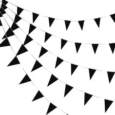 black and white photograph of bunting flags