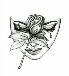 a drawing of a rose with eyelashes on it