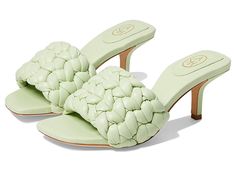 ASH Roses - Women's Shoes : Seafoam : A braided detailing on the upper accentuates the look of the ASH Roses Sandals. PU upper and lining. Slip-on style. Stiletto heel. Square toe design. Leather outsole. Imported. Measurements: Heel Height: 2 3 10 in Product measurements were taken using size EU 38 (US Women's 8), width M. Please note that measurements may vary by size. Braided Heels, Ankle Cuff Heels, Girl Money, Ash Shoes, Brown Leather Wedges, Flat Gladiator Sandals, Leather Gladiator Sandals, Brown Leather Loafers, Caged Sandals