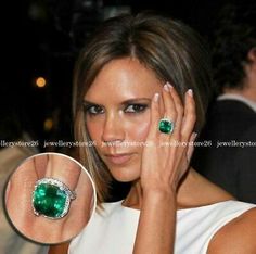 Famous Engagement Rings, Celebrity Wedding Rings, Large Engagement Rings, Celebrity Engagement Rings, Green Cushions, Inspirational Celebrities, Emerald Jewelry, Emerald Ring, Cocktail Ring