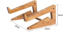 two wooden clothes hangers are shown with measurements