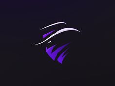 an abstract purple and white logo on a black background