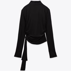 Long-Sleeve, Mock Neck Top With Ruching On Both Sides. Ties At Waist. Approx. Measurements: Pit To Pit: 17" Length: 18" Fabric: 94% Polyester 6% Elastane Chic Black Mock Neck Top For Spring, Chic Turtleneck Top For Night Out, Zara Long Sleeve Top For Office, Chic Fitted Black Mock Neck Top, Chic Black Fitted Mock Neck Top, Fitted Turtleneck Top For Night Out, Zara Long Sleeve Tops For Layering, Zara Long Sleeve Tops For Fall, Spring Mock Neck Top For Workwear