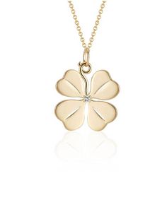 Our signature Large Four Leaf Clover pendant will bring you luck and style. This pendant is handcrafted from 18KT yellow gold and embellished with a center diamond. Like our other large pendants, this Four Leaf Clover looks great worn on a short or long necklace. Questions? Email shop@aureliademark.com Clover Pendant, Pendant Diamond, Four Leaves, Zodiac Necklaces, Four Leaf, Leaf Clover, Cuff Bangles, Four Leaf Clover, Clover Leaf