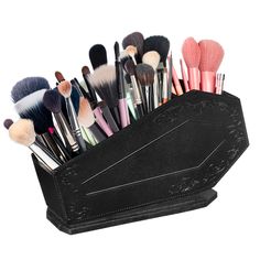 PRICES MAY VARY. What You Can Get: you will receive a coffin makeup organizer, containing 4 compartments, suitable for store your pens, pencils, make up brushes, meeting your daily use, and you can also use it as a nice gift for your family and friends Reliable and Sturdy: the coffin case is made of quality wood, reliable and strong, not easy to break or deform, and the even outside the beating will not easily destroy the overall structure, can be applied for a long time Gothic Embossed Design: Stitch Makeup Brush Holder, Makeup Storage Cricut, Black Makeup Brush Holder, Gothic Bathroom Decor, Wooden Makeup Organizer, Palette Organizer, Spooky Home, Wooden Organizer, Makeup Package