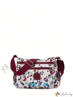 Bird in Bag - Womens Portable Casual Nylon Shoulder Bag with Multicolor Flower Print and Zip Closure, Practical and Multi-Functional Pur Casual Multicolor Floral Print Shoulder Bag, Trendy Multicolor Nylon Shoulder Bag, Multicolor Nylon Bags For Spring, Casual Red Bag With Floral Print, Casual Red Bags With Floral Print, Red Floral Print Casual Bag, Casual Multicolor Nylon Shoulder Bag, Nylon Shoulder Bag, Diy Supplies