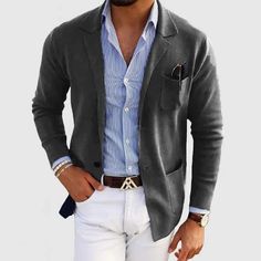 Mens Business Casual, Men Products, Blazer Casual, Formal Men Outfit, Elegant Blazers, Autumn Sleeve, Mens Suit Jacket, Elegant Man, Casual Cardigans