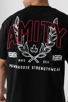 INTRODUCING THE AMITY RECOVERY HEAVYWEIGHT TEE. CRAFTED WITH PREMIUM QUALITY 100% COTTON, THIS PIECE PRESENTS A FUSION OF LUXURY STREETWEAR DESIGN AND A PASSION FORSTRENGTH TRAINING. THE BOLD, PREMIUM EMBROIDERY DETAIL IS OF THE FINEST QUALITY AND REFLECTS THE DEDICATION AND PASSION INVESTED IN BOTH THE DESIGN AND CREATION OF THIS PIECE MAKING IT AN ESSENTIAL STAPLE FOR THOSE WHO VALUE QUALITY, DEDICATION AND PROUDLY BELONG TO THE AMITY FAMILY. FABRIC COMPOSITION :100% COTTON Tshirt Design Embroidery, Luxury T Shirt Design, Tshirt Back Design, Mens Tees Design, Tshirt Design Ideas, Streetwear Tshirt Design, Streetwear Designs, Armani Sweatshirt, T-shirt Print Design