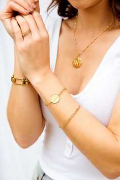 Made to go with everything in your closet! Rock daily, this beauty was made to last! this is not plated, and it will not tarnish! Trendy but timeless! . . . . . . . . . . . . . . . 24K GOLD FILLED BRACELET 6.5'' LONG + 1'' DROP 2 HANDCRAFTED COINS . . . . . . . . . . . . . . . If you need a different size please message me for a custom listing! --PROCESSING-- *Item is made to order and will ship in 2-12 business days. Comes wrapped ready for gifting! --CUSTOMIZATION-- I love helping you create t Gold Tarnish-resistant Bracelets For Layering, Tarnish Resistant Chain Bracelet For Layering, Gold Jewelry With Jubilee Bracelet For Layering, Everyday Gold-plated Chunky Chain Bracelet, Everyday Gold Plated Chunky Chain Bracelet, Everyday Chunky Chain Gold-plated Bracelet, Trendy Gold Bracelets For Layering, Gold Chunky Chain Charm Bracelet For Everyday, Minimalist Gold Plated Chunky Chain Bracelets