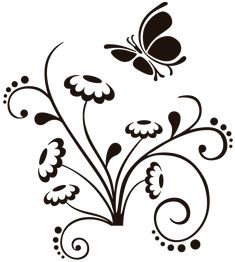 a black and white drawing of a flower with a butterfly on it's back