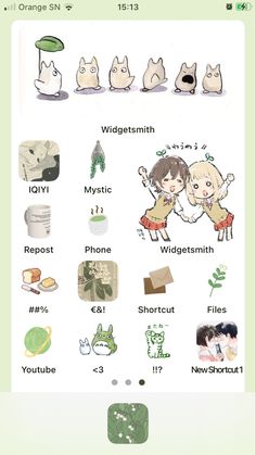 an iphone screen showing the different types of animals and people in their respective language, including cats