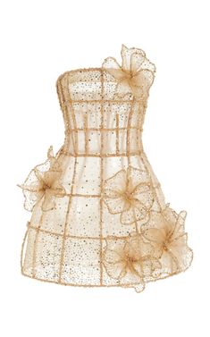 Crystal Grid Embroidered Cocktail Dress By Oscar De La Renta | Moda Operandi Skirt Shapewear, Embroidered Cocktail Dress, Tulle Mini Dress, Gold Cocktail Dress, Looks Black, Crystal Grid, Gold Dress, Skirts For Sale, Long Sleeve Maxi Dress