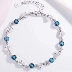 Beautiful Crystal Heart Bracelet Color: Blue & Silver Weight: About 6g Material: Copper Plated With Platinum Size: 17.0cm+3.5cm Kate Spade Bracelet, Gold Bangle Set, Metal Cuff Bracelet, Gold Anklet, Dress Indian, Hand Bracelet, Braided Leather Bracelet, Evil Eye Bracelet, Quartz Bracelet