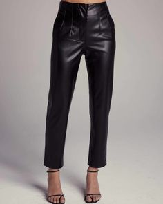 Featuring topstitched pleat details and a tailored fit with front welt pockets, these pants can be dressed up or down for any occasion. Made in our signature vegan leather, these are the perfect slim-fit vegan leather trousers for fall. sundays Keaton Pant in Black | Black | Materials & Care Instructions: ['100% Polyurethane', 'Made in USA'] Chic Bottoms With Belt Loops In Straight Silhouette, Chic Straight Silhouette Pants With Belt Loops, Sleek Tapered Leg Pants For Fall, Sleek Tapered Leg Fall Pants, Faux Leather Straight Leg Pants For Business Casual, Business Casual Faux Leather Straight Leg Pants, Sleek Leather Pants With Tapered Leg For Fall, Sleek Tapered Leg Leather Pants For Fall, Leather Bottoms For Work With Straight Hem