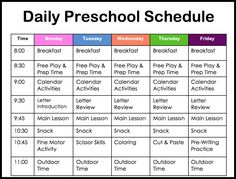 the daily preschool schedule for each child