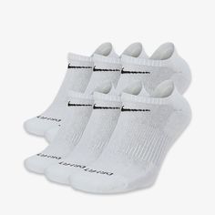 Nike Dri-FIT Everyday Plus Cushioned Low Training No-Show Socks (6 Pack) White SX6898-100 - SOLE SERIOUSS (1) Dri Fit Socks, Nike Swoosh Logo, Nike Models, Nike Socks, Nike Accessories, Nike Boy, Athletic Socks, No Show Socks, Fashion Couple