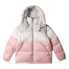 New Balance Winter Warm Puffer Jacket 'White Pink' NPA43013-PKZ White Hooded Outerwear For Outdoor Activities, Hooded White Outerwear For Outdoor Activities, White Casual Outerwear For Outdoor Activities, Casual White Outerwear For Outdoor Activities, White Winter Outerwear, White Winter Outerwear For Streetwear, Casual White Puffer Jacket For Winter, Sporty Pink Puffer Jacket For Winter, Pink Outerwear For Winter Sports