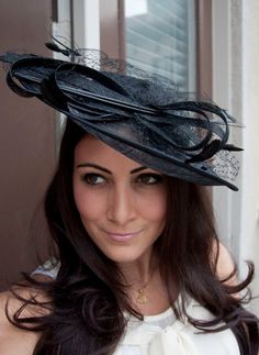 Black Fascinator Hat - "Wendy" Wide Slightly brimmed mesh Fascinator Hat on a Headband. $74.00, via Etsy. Fitted Party Hats With Feather Trim, Fitted Mini Hat With Feather Trim For Races, Feathered Fascinator With Curved Brim, Races Fascinator With Feather Trim And Short Brim, Short Brim Feather Trim Fascinator For Races, Short Brim Fascinator With Feather Trim For Races, Evening Mini Hat With Feather Trim And Curved Brim, Fitted Mini Hats With Feathers For Races, Fitted Feather Trim Fascinator For Races