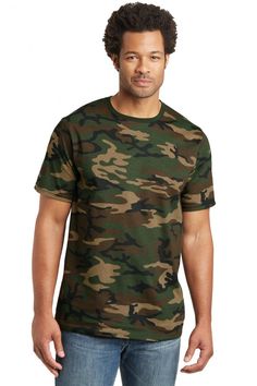 District Made DT104C T-Shirt Mens Perfect Weight Camo Crew Tee NEW Military Camo XS Paintball Party, Camo Colors, Paintball, Camo Print, White Ink, Combed Cotton, Camouflage, Camo, Casual Button Down Shirt