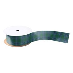 a roll of green and blue plaid ribbon