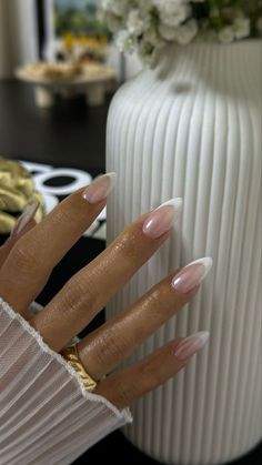 15+ Timeless Old Money Nails That Scream Quiet Luxury Bride French Tip Nails Wedding, French Tip Acrylic Nails Almond Chrome, French Mani Acrylic, Bride Pedicure Ideas, French Tip Bride Nails, Classy Almond Shaped Nails, French Ombre With White Chrome, Almond French Tip With Chrome, Wedding Nails Inspo For Bride