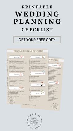 the printable wedding planning checklist is shown