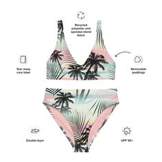 It’s too easy to fall in love with this bikini set. Removable pads and its double-layer make it comfy to wear all day by the pool or at the beach. Made for surf, swim, SUP, or wherever your adventure takes you. This swimsuit delivers a performance-driven fit styled with a cheeky bum coverage and a V-cut at the neck and back. Oh, and it's made from recycled fabric - good for us and for the planet. • Fabric composition: 81% REPREVE recycled polyester, 19% LYCRA XTRALIFE • Fabric weight: 7.52 oz/yd Tropical Seamless Swimwear For Sunbathing, Trendy Bra-friendly Swimwear For Beach Party, Trendy Bra Friendly Swimwear For Vacation, Trendy Bra-friendly Swimwear For Vacation, Trendy Tropical Print Swimwear For Poolside, Bra Friendly Swimwear For Surfing In Summer, Trendy Poolside Swimwear With Bra-friendly Design, Bra-friendly Swimwear For Surfing In Summer, Bra Friendly Summer Swimwear For Surfing