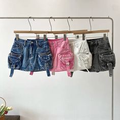 Trendy High-Waist Denim Cargo Mini Skirt Trendy Medium Wash Mini Cargo Skirt, Trendy Short Denim Cargo Skirt, Denim Mini Skirt With Cargo Pockets, Cheap Mid-rise Denim Cargo Skirt, Grunge Mini Denim Skirt With Pockets, Knee High Boots Flat, Lace Leggings, Trendy Denim, Solid Leggings