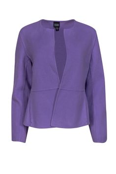 Current Boutique-Eileen Fisher - Lavender Open Front Fleece Jacket Sz XS Spring Purple Outerwear For Work, Fitted Lavender Outerwear For Winter, Fitted Lavender Outerwear For Spring, Spring Purple Outerwear For Layering, Purple Outerwear For Spring Layering, Elegant Lavender Outerwear For Spring, Chic Purple Outerwear For Spring, Lavender Outerwear For Spring Workwear, Casual Lavender Outerwear For Spring