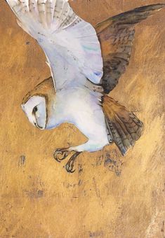 a painting of an owl flying in the sky