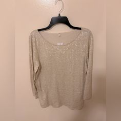 Nwt J Crew Factory Sequin Shirt With 3/4 Sleeves. Size L. Off White Color, Not Quite Cream. Perfect For Holiday Glam Or A Night Out! Stretch 3/4 Sleeve Tops For Party, Stretch Tops With 3/4 Sleeve For Party, Fall Party Top With 3/4 Sleeve, Ruffle Shoulder Top, Tie Front Sweater, Green Floral Blouse, Holiday Glam, Sequin Shirt, Tie Neck Tops