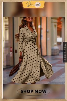 Fashion Polka Dot Printed V-neck Slim Long Skirt Polka Dot Maxi Dress, Belted Maxi Dress, Polka Dot Maxi Dresses, Fashion Materials, Dresses By Length, Turndown Collar, Polka Dot Print, Dot Print, Long Maxi Dress