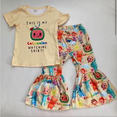 Size 12-18 Months (Xs) Size 2t (S) Size 3t (M) Size 4t (L) Size 5-6t (Xl) Size 6-7 (2xl) New 95% Cotton / 5% Spandex Cute Cotton Pants For Playwear, Playful Yellow Cotton Pants, Casual Playtime Pants, Cute Yellow Bottoms For Playtime, Fun Cartoon Print Bottoms For Playwear, Fitted Casual Pants For Playtime, Casual Fitted Pants For Playtime, Cute Multicolor Bottoms For Playwear, Cute Multicolor Bottoms For Playtime