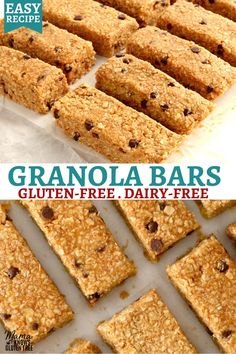 gluten free granola bars are stacked on top of each other and ready to be eaten