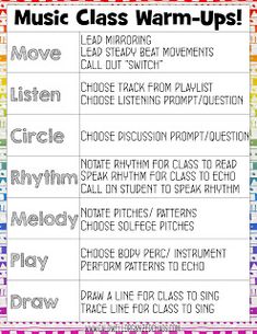 the music class warm up list