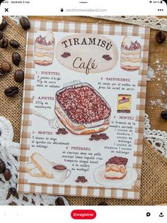 a recipe book with coffee beans on the cover and an image of a dessert cake