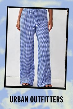 Fun and flexi beach pants in a cute gingham print. The relaxed-fit trousers feature a drawstring fastened waistband and a straight fit through the leg. Content + Care 100% Cotton Machine wash Imported Size + Fit Model in Red is 170cm/5'7" and wearing size Small | Urban Outfitters UO Ellie Gingham Beach Trouser Pant in Blue, Women's at Urban Outfitters Blue Fits, Beach Pants, Fitted Trousers, Gingham Print, Blue Check, Trouser Pants, Fall Fashion, Gingham, Womens Bottoms