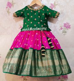 Kids Pattu Langa Blouse Designs Maggam Work, Pattu Langa Blouse Designs For Kids, Kids Pattu Langa Blouse Designs, Kids Pattu Langa Designs, Pattu Langa For Kids, Langa Blouse For Kids