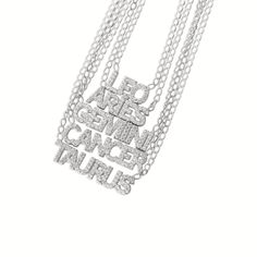 The Iced Out Zodiac Necklace Metal: Sterling Silver 18kt Gold Vermeil Length: 16" + 2" Extender Stones: ﻿Cubic Zirconia Personalized Adjustable Silver Crystal Necklace, Curb Stone, M Jewelers, Letter Ring, Zodiac Necklace, Pave Band, Nameplate Necklace, 12 Zodiac, 12 Zodiac Signs