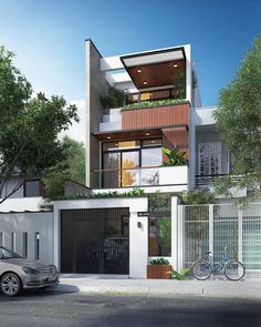 an artist's rendering of a modern house with balconyes and balconies