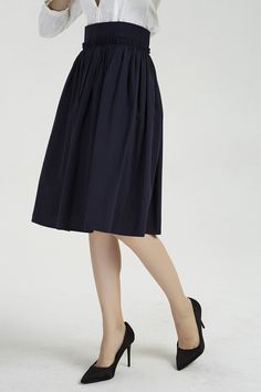 navy blue knee length summer linen skirt 2034# – XiaoLizi Christmas Event, Full Circle Skirt, Full Circle Skirts, Summer Linen, Linen Skirt, Full Circle, Black Linen, Circle Skirt, Wide Waistband