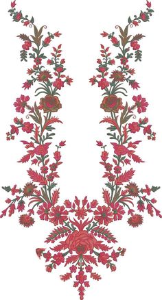 a red and green floral design on white paper