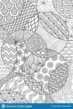 an abstract coloring page with black and white lines, flowers, and swirls on it