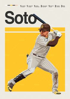 Juan Soto poster featuring a mid century modern design style. The high-quality print showcases a beautiful digital drawing of Juan Soto. Perfect for any San Diego Padres fan looking to add some flair to their living space. San Diego Baseball, Modern Baseball, Sports Portraits, Juan Soto, Sport Portraits, Berry Berry