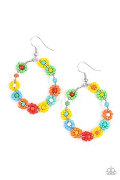 Festively Flower Child - Multi - Barbara Towles Masterson's Store Floral Frames, Multi Colored Flowers, Multicolor Earrings, Kids Earrings, Paparazzi Accessories, Floral Fashion, Beaded Hoop Earrings, Beaded Hoops, Paparazzi Jewelry