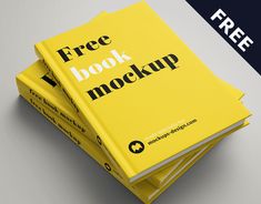 three yellow books stacked on top of each other with the title free book mockup