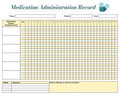 a medical record sheet with the words medication annnistation record written in blue on it