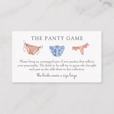 a card with two panties on it that says the fancy game